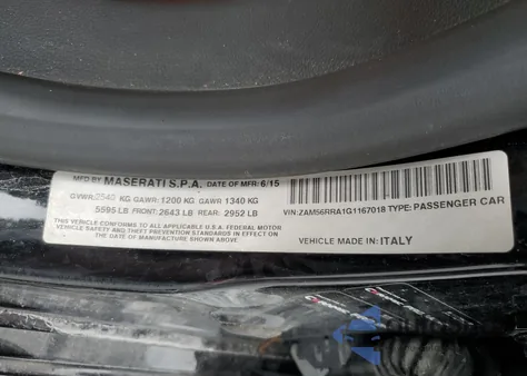 2016 Maserati Quattroporte S z USA, uszkodzony, nr VIN ZAM56RRA1G1167018